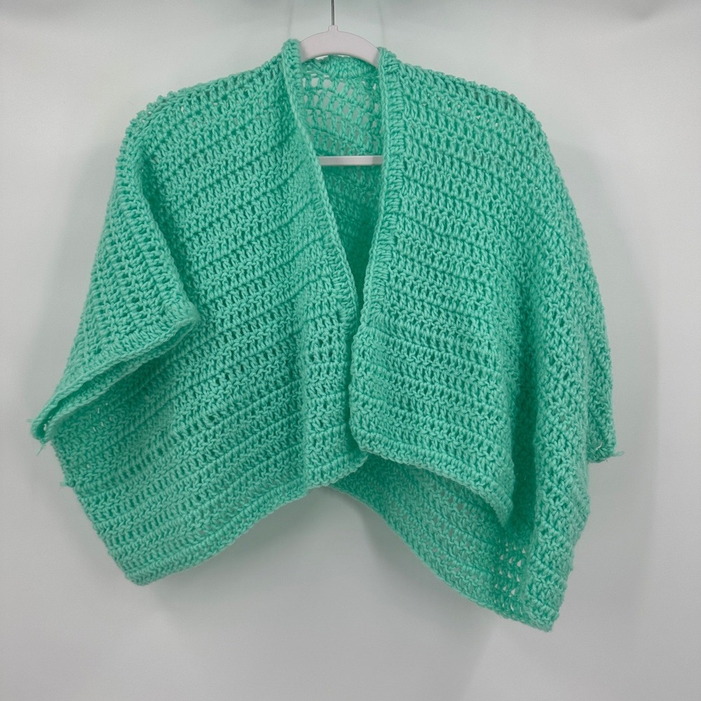 Handmade Womens Cottagecore Crochet Shrug Cardigan OS Shabby Chic Mint Green
